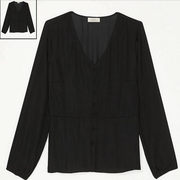 LOFT Black Covered Button Blouse - Picture 2 of 12